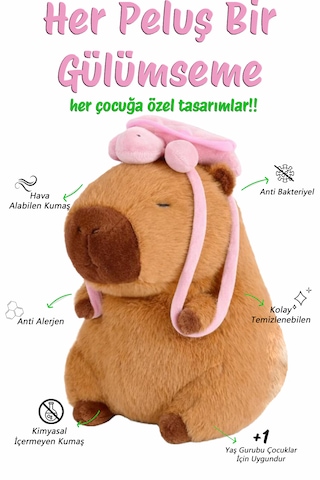 Capybara Çantalı 35 Cm Yumuşak & Sevimli Peluş Oyuncak Acı Kahverengi