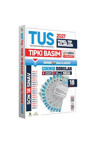 Karakutu Yayınları 2027 TUS Temel Tıp Bilimleri ÖSYM Çıkmış Soru Tıpkı Basım Son 10 Yıl 18li Deneme Kitapçığı