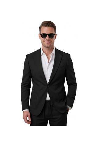 Deep Sea Deepsea Siyah Premium Çizgi Dokulu Slim Fit Likralı 2 Li Erkek Takım Elbise 2600821