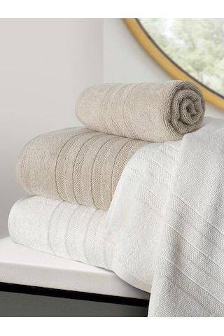 Lavinda 4 Lü Banyo Havlu Seti 70x140 Bej - Krem