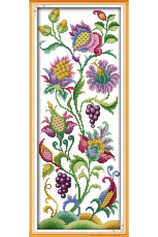 Aubyhe 14ct 21x50cm Pamuk Kumaş, Çizgili Desenli, Çin Kültürü Pratik Ev İşleri抽象 Çiçek Desenli Cross Stitch Seti İp, İğne, Rehber Dahil