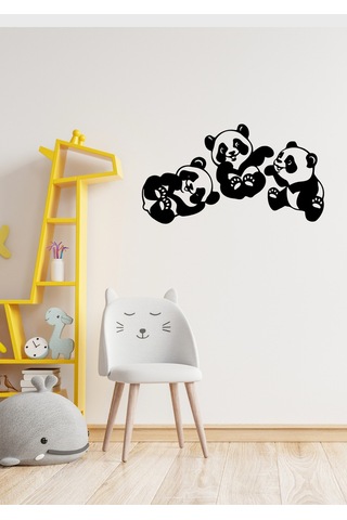 Baby Pandalar Üçlü Figürlü Dekoratif Metal Duvar Süsü