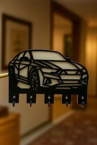 Geometrik Araba Figürlü Duvar Tipi Anahtarlık Askılığı Siyah - Beyaz
