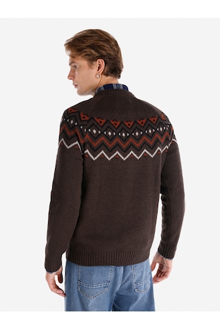 Colins Regular Fit Baskılı Triko Kahverengi Erkek Kazak Cl1066049 Kahverengi