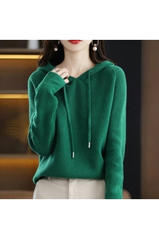 Novahub Kadın Hoodie Uzun Kollu Rahat Sıcak Düz Renk Örgü Kazak Kış Üstü Gri Renk Sonbahar Kış Giyim Gri