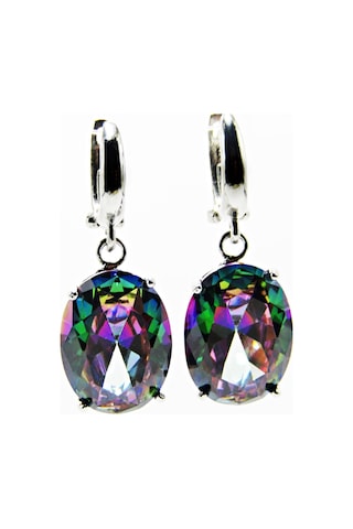 Lilahgümüştr Gümüş Oval Mistik Topaz Taşlı Kadın Küpe