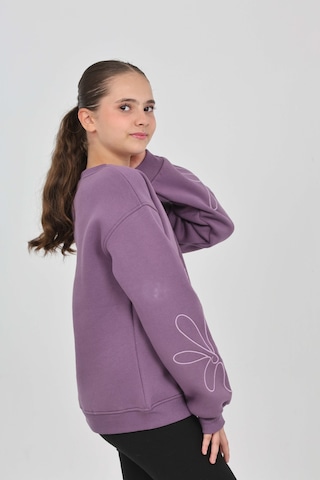 Toontoy Kız Çocuk Relax Fit Bisiklet Yaka Düşük Omuz Sweatshirt Mor
