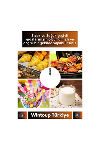 Premium Lcd Ekran Çift Birimli Ölçüm Hafızalı Et Sıvı Mama Sıcak Soğuk Saplamalı Gıda Termometresi