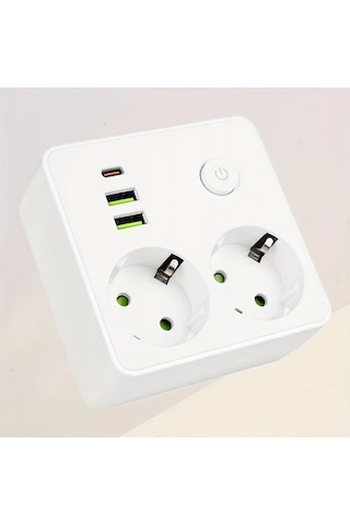 Beyaz 2500w Güç Şeridi Eu Fiş Prizi 2 Soketli Multitap Duvar Tipi Güç Şeridi Uzatma Kablosuz, 2 Usb & 1 Type-c Portlu