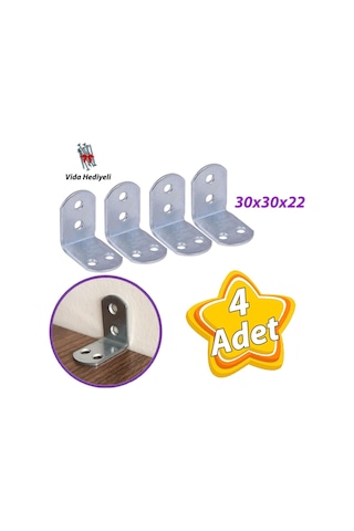 4 Adet Mobilya Eşya Dolap Duvar Sabitleyici Köşe Bağlantı L Demir Gönye Deprem Güvenliği 30x30x22mm