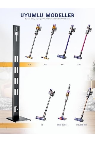 Dikey Süpürge Standı Şarjlı Süpürge Standı Dyson Uyumlu Stand Bütün Süpürge Modelleri İle V15-gen5 Paslanmaz