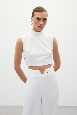 Sateen Çıt Çıt Detaylı Crop Bluz - Ekru-134919 Ekru