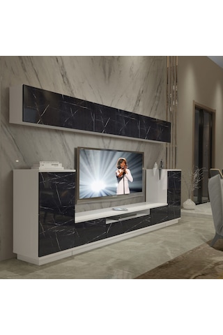 Decoraktiv Trendstyle 9s Slm Tv Ünitesi Tv Sehpası Beyaz - Siyah Mermer