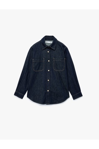 Koton Cep Detaylı Uzun Kollu Klasik Yaka Denim Gömlek Koyu İndigo 6wal60004md Dark Indigo