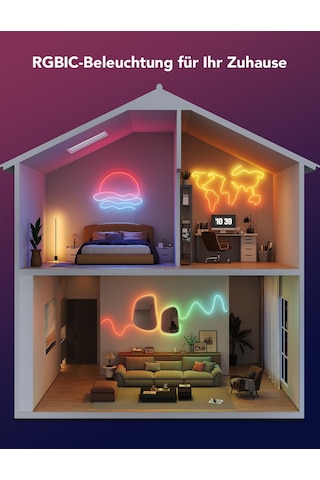 Govee Neon Halat Işık 2, Rgbıc Neon Led Şerit 3m, Şekil Haritalamalı, Dıy Tasarımı, Smartthings İle Uyumlu, Matter, Alexa Ve Google Assistant, Yatak Odası Oyun Duvar Dekorasyonu İçin, Beyaz Siyah