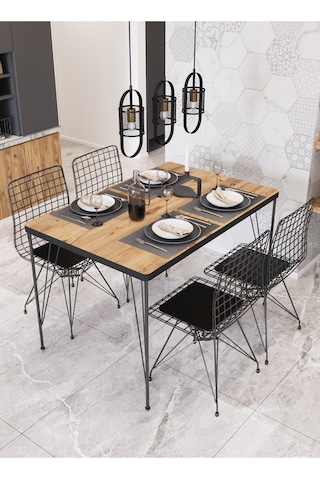 Avvio 80x120 Tekir 4 Kişilik Yemek Masası Takımı-mutfak Masası Takımı-ceviz Oval Kenar Akça