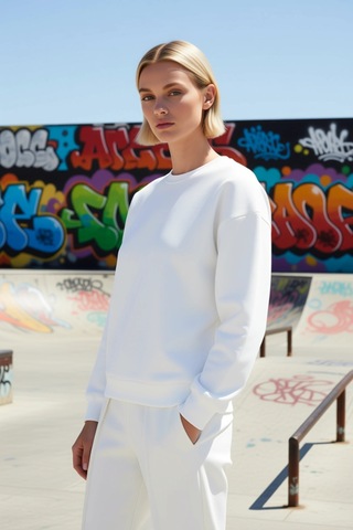 Benerly Kadın Bisiklet Yaka Düşük Kol Regular Kalıp Örme Sweatshirt Fonks Ekru