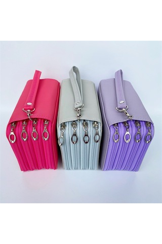 Tuomeng Öğrenci Büyük Kapasiteli Düz Renk Sanat Resim Kalem Kutusu Pu Kalem Çanta 72 Delik Mor