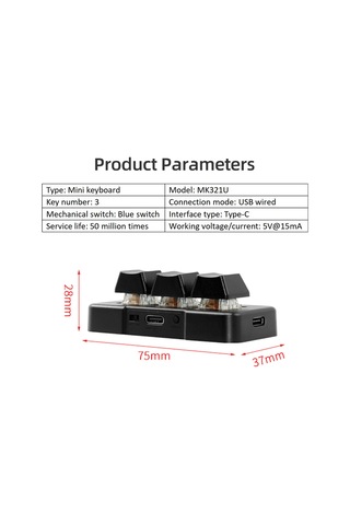 Maiyame Mekanik Mavi Switchli Type-c Bağlantılı Mini Klavye - Mk321u Siyah/beyaz Seçenekli