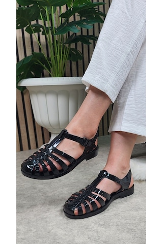 Kadın Çocuk Deniz Ayakkabısı Plaj Havuz Rafting Jel Görünümlü Şeritli Kaydırmaz Taban Sandalet 309 Siyah