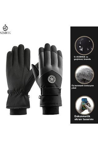 Kayak Sıcak Rüzgar Geçirmez Su Geçirmez Dokunmatik Ekran Eldiveni Siyah Gri