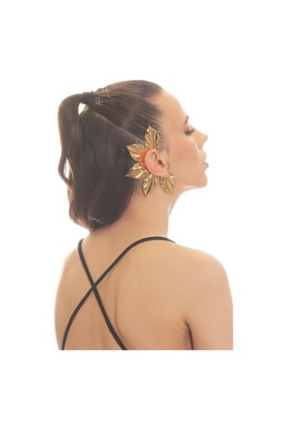 Kadın Altın Renk Lak Kaplama Zirkon Taşlı Yaprak Stilizesi Sağ Kulak Earcuff&kıkırdak Küpe Çok Renkli