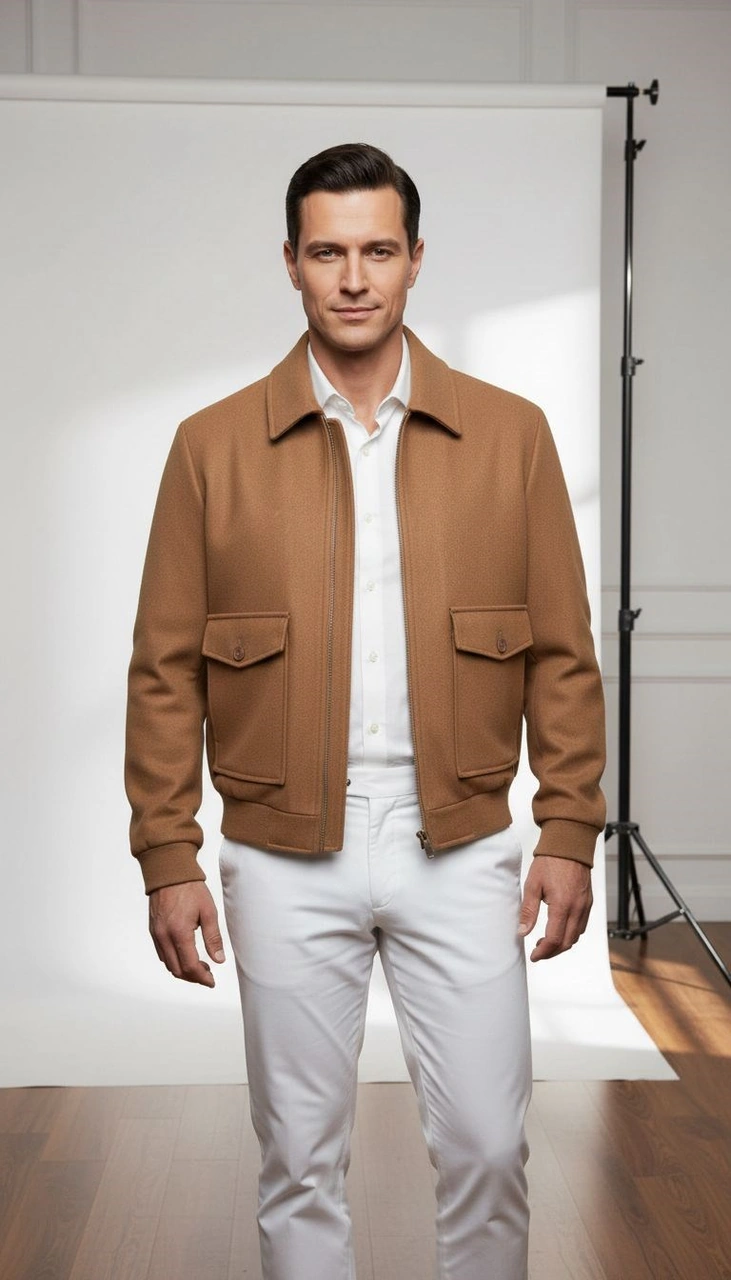 Erkek Oversize Kaşe Mont Siyah Kalın Kumaş Şık Kışlık Mont Açık Bej