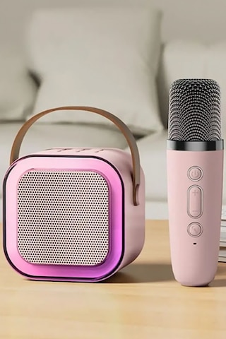 Mikrofonlu Renkli Aydınlatma Bluetooth Ses Profesyonel Karaoke Seti Sistemi Yüksek Ses