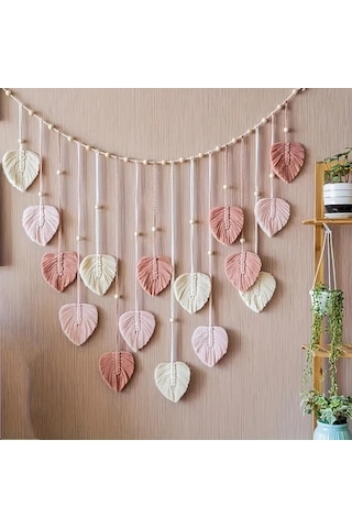 Elmpaly Pembe Yaprak Asılı Goblen Duvar Dekoru 124x74cm Ic Mekan Oturma Odasi Kafe Dıy