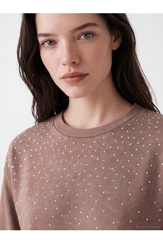 Lcw Comfort Kahverengi Bisiklet Yaka Taşlı Kadın Sweatshirt