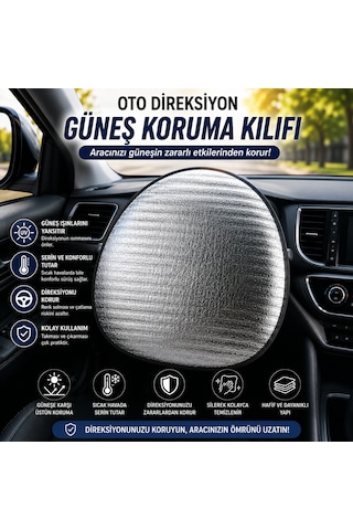 Microcase Araç Direksiyonu Güneş Ve Isı Uv Koruma Kılıfı Katlanabilir Reflektif Tasarım 2 Adet Al5674 Siyah