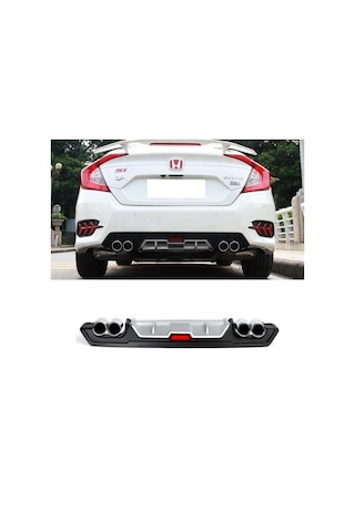 Honda Civic 2017 Fc5 Turbo Difüzör Arka Tampon Eki Siyah & Gri