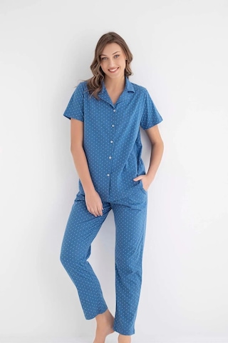 Senfoni Kadın Gömlek Yaka Kısa Kol Pamuklu Pijama Takımı 6011 -1 Adet 001