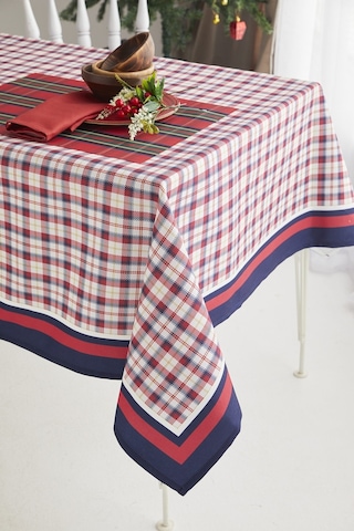 Ays Home Kırmızı Lacivert Pötikareli Yılbaşı Christmas Yemek Masa Örtüsü