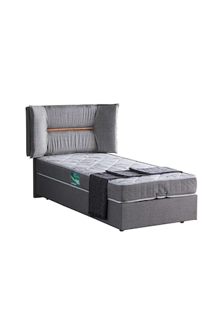 Setaymobilya Baza, Lizbon Tek Kişilik Baza + Başlık + Comfort Yatak, Gri