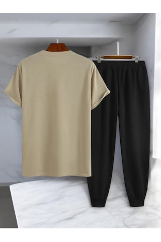 Uyguntarz Unisex Beatiful Soul Tasarım Basklı Tshirt Eşofman Takımı Bej