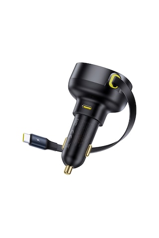 Geeksen Baseus Araç Şarj Cihazı, Geri Çekilebilir C+type-c Kablolu, 60w Hızlı Şarj, Yıldız Siyahı, Çift Cihaz Desteği