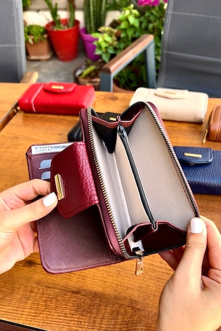 Lavinia Bordo Vegan Deri Kadın Cüzdan Fermuarlı Ve Mıknatıslı 16x9 Cm Bordo
