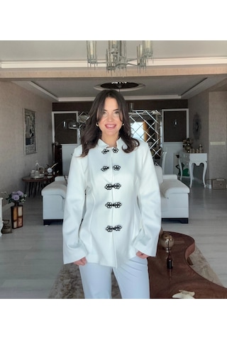 Flora Düğme Detaylı Napolyon Ceket Pantolon Takım - Beyaz Beyaz