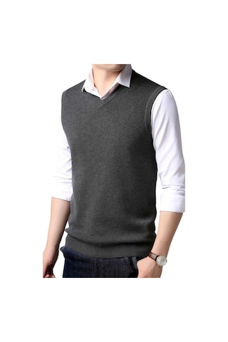 Tezzgelsin 3'lü Erkek V Yaka Triko Tüylenmez Süveter Erkek Slim Fit Süveter Füme - Lacivert - Bordo