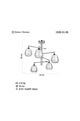 Palmela 5 Lı Krom Plafonyer 5xe27 Çok Renkli