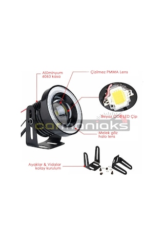 Mercekli Angel Led Halkalı Sis Far Metal Alaşım Gövde