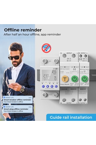 Reedark "tuya Wifi Akıllı Otomatik Yeniden Kapanma Koruyucu: Voltaj Ve Akım İzleme, Uzaktan Kontrol, Google Asistan Uyumlu"