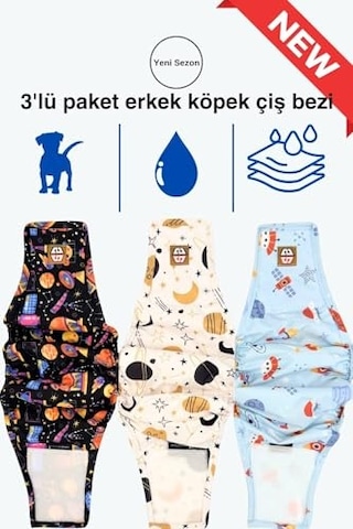Erkek Köpek Çiş Bezleri, 3'lü Avantajlı Paket, 1 Paket 3 Farklı Desen Space, Small