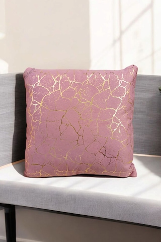 Altın Varak Desenli Dekorafit Tekli Kırlent Kılıfı 42x42 Cm Şık Ve Zarif Tasarım Gül Kurusu