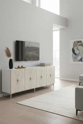 Ka1812bts Salkım Konsol ,tv Sehpası Beyaz-traverten-silver 180cm