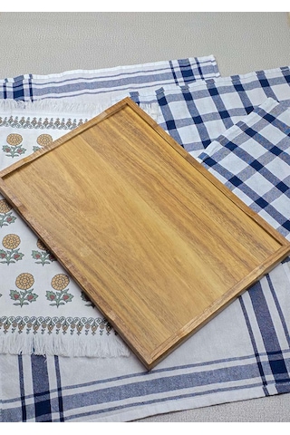 Akasya Tepsi - Dikdörtgen Çay Tepsisi - 41x29 Cm Kahverengi