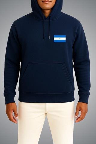 Bahriyeli Collection Kapüşonlu Nikaragua Bayrağı Cep Baskılı Unisex Sweatshirt Lacivert