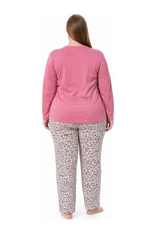 Pemilo Kadın 7257 Büyük Beden Uzun Kol Likralı Milan Pijama Takımı GÜL KURUSU