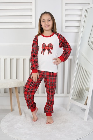 Kız Çocuk Pijama Takımı Papyon Beyaz